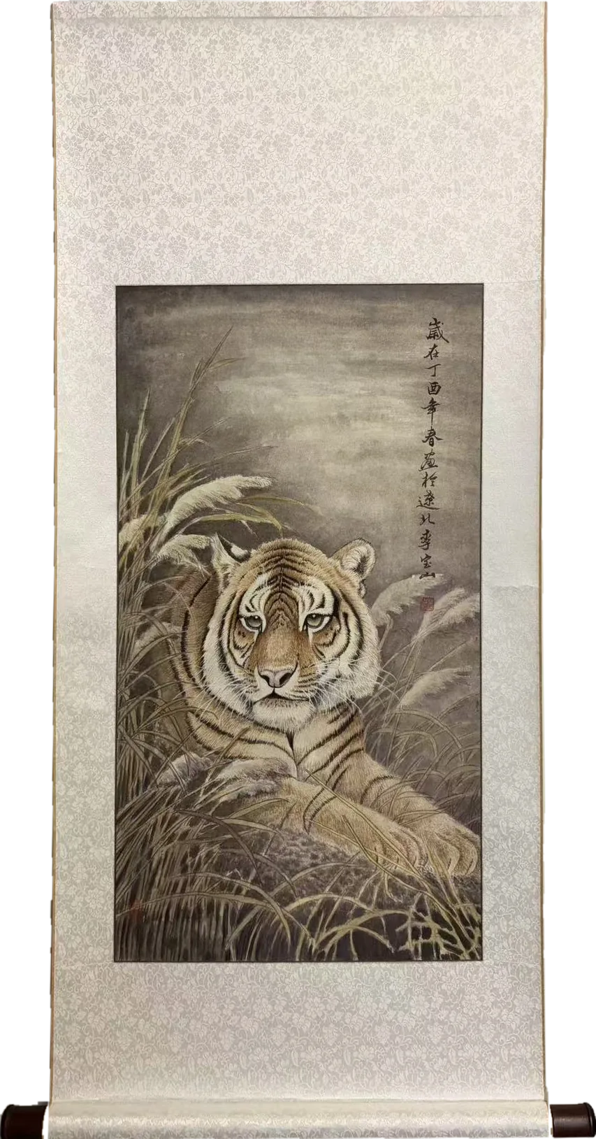 Resting Tiger in the Reeds · Full hanging scroll
